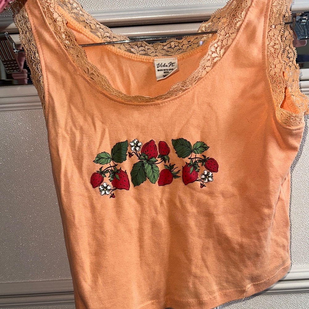 Orange Lace Trim Tank Top